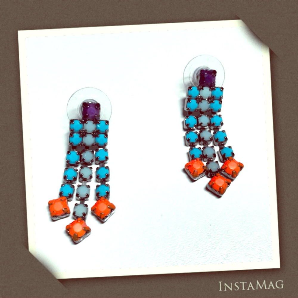 Neon Multicolored Crystal Dangle Earrings